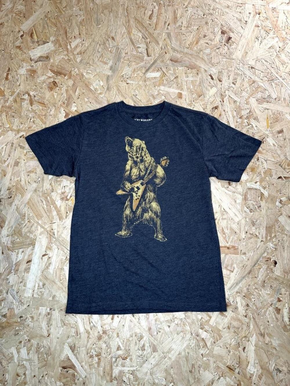 Lucky Brand Boys Graphic T-Shirt Size L 14/16 Gray Guitar Playing Bear Tee